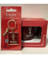 FIFA WORLD CUP 2022 QATAR OFFICIAL RED COFFEE MUG &amp; TROPHY KEYCHAIN FREE... - $18.42