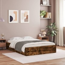 Industrial Rustic Smoked Oak Wooden Double 135cm Size Bed Frame With Drawers - £185.44 GBP