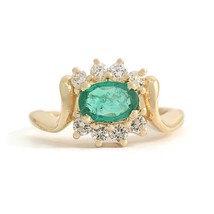 Authenticity Guarantee 
Vintage Oval Green Emerald Diamond Halo Statement Rin... - £1,018.68 GBP