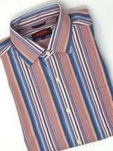 Austin Reed London Men XL Red Blue Stripe Button Long Sleeve Dress Shirt - £18.60 GBP
