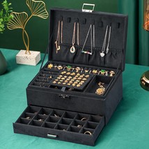 Mirrored Velvet Flannel Jewelry Box Organizer Earrings Rings Necklace Storage Ca - £51.95 GBP