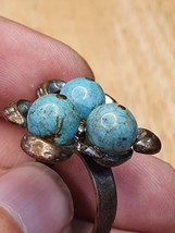Antique Near Eastern Ring With 3 Turquoise Center Stone Ottaman Empire Era - £56.09 GBP