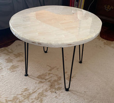 Natural Selenite Stone Round Dine Sofa Table Custom Home Hallway &amp; Office Decor - £320.50 GBP+