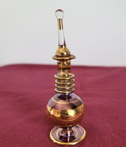 Vintage Empty Gold and Purple Perfume Bottle and Dauber/Stopper 4&quot; Tall - £15.92 GBP