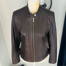 Cole Haan Lambskin Leather Zip Moto Jacket, Classic Designer, Brown, Small - £124.30 GBP