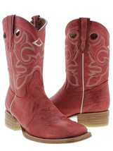 Womens Red Mid Calf Leather Pull On Cowboy Boots Riding Rodeo Square Toe - £64.73 GBP
