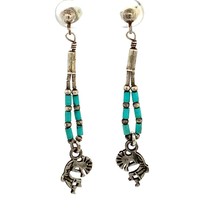 Vintage Sterling Silver Navajo Kokopelli Turquoise Dangle Drop Liquid Earrings - £30.86 GBP