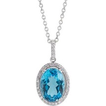 Authenticity Guarantee 
Swiss Blue Topaz and Diamond Halo Necklace in 14k Whi... - £1,366.13 GBP