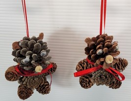 I) Pair of 2 Vintage Handmade Pine Cone Bears Christmas Tree Ornaments - £7.78 GBP