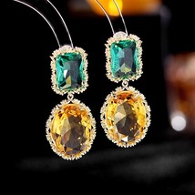 FXLRY High Quality Summer Korean Green and Yellow Crystal Simple Geometric Zirco - £18.17 GBP