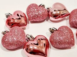 Valentines Pink Glitter Plastic Hearts Tree Ornaments Decor 8pc 1.75&quot; - €8,44 EUR