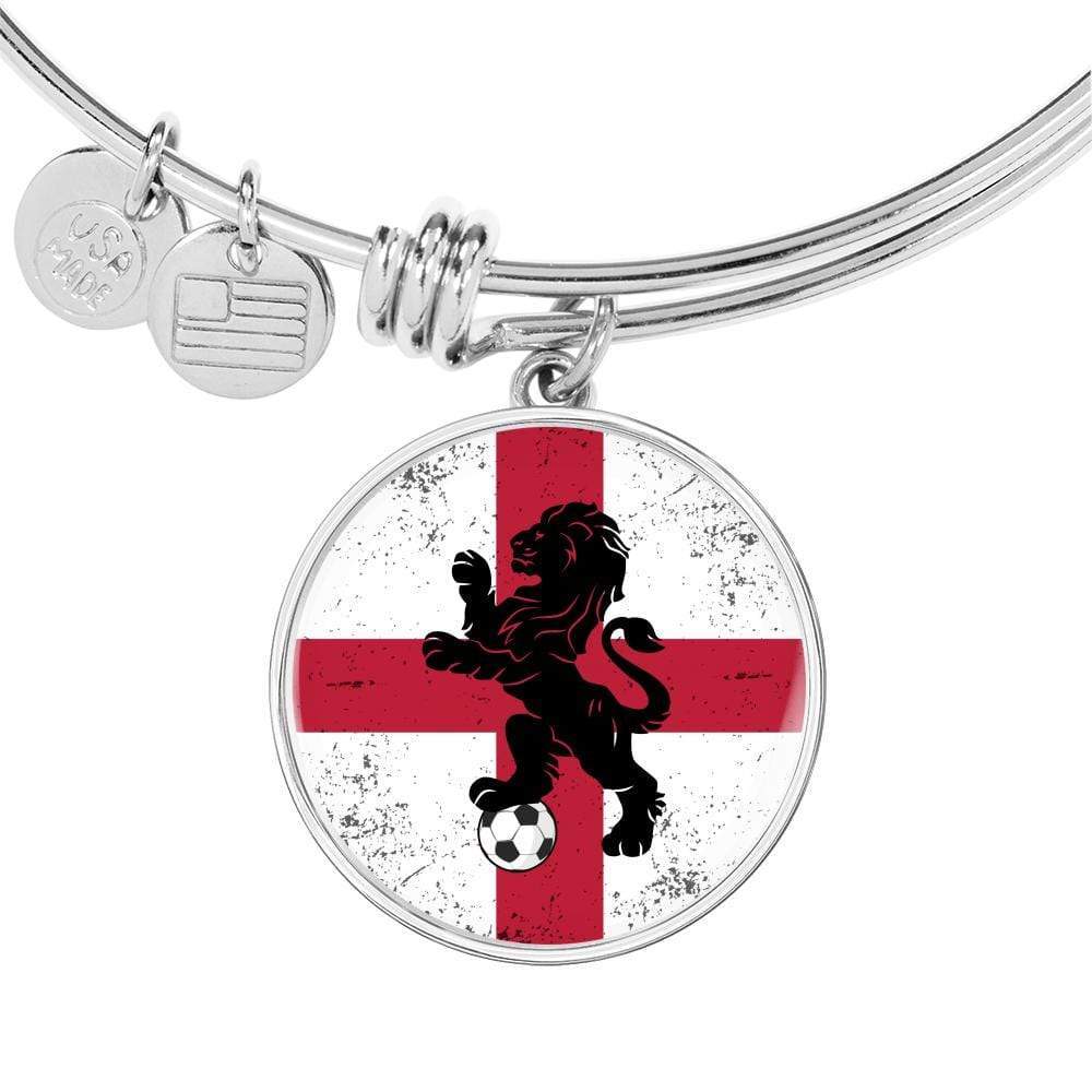 England Flag And Futbol/Soccer Stainless Steel or 18k Gold Circle Bangle Bracel