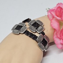 BRIGHTON Vintage 1994 Brown Leather Braided Silver Tone Buckle Wrap Bracelet - £19.65 GBP