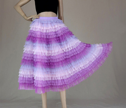Hot Pink Purple Gray Purple Women Tier Tulle Skirts Mesh Skirt Full Midi Skirts - £61.26 GBP