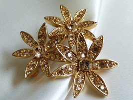 LC signed  flower gold tone citrine crystal Pin Brooch - £19.78 GBP