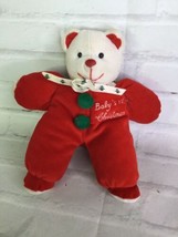 BJ Toys Velour Baby&#39;s 1st Christmas Bear Plush Red White Green Stuffed A... - £36.01 GBP