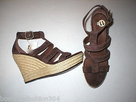 Authentic New Womens 9 9.5 10 UGG Wedge Sandals Platform Raffia Dark Brown Shoes - £60.05 GBP