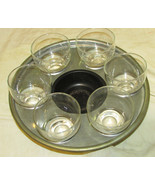APPITIZER ROUND METAL SERVE TRAY HOLDS 6 SMALL GLASS BOWLS BUILT IN CENTER BOWL - $15.88