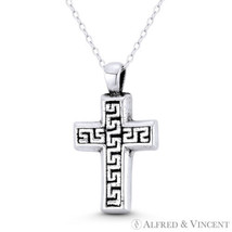 Greek Key Cross Orthodox Christian Charm Pendant in Oxidized 925 Sterling Silver - £11.06 GBP+