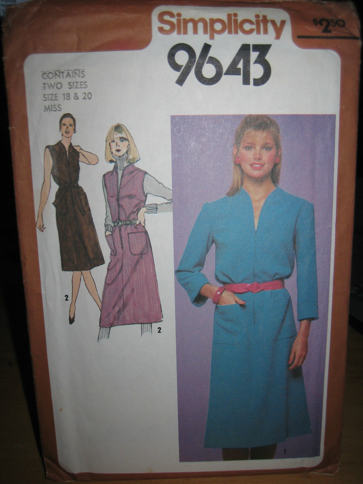 Primary image for Vintage Simplicity 9643 Misses Slim Fitting Jumper or Dress Pattern-Size 18 & 20