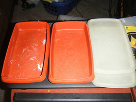 Vintage Tupperware 816-17/816-18 Red Deli Keeper Containers w/Lids - £17.95 GBP