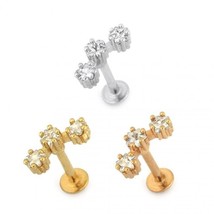 Women 316L Steel 3 Tiny Star CZ Ear Stud Cartilage Tragus Piercing Earring 16G - £35.04 GBP