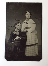 Antique Tintype Photograph c.1800s 2 Young Girls Tinted Cheeks - £13.29 GBP