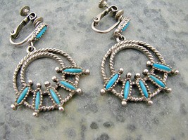 Native American Southwest Turquoise Earrings Wheel Non Pierce Screw Back Vintage - £15.44 GBP