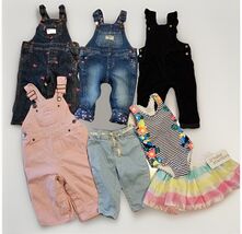 Clothes Lot Girls Size 9 Mos 7pcs Spring Jeans Overalls Skirt Swimsuit O... - $35.50