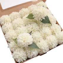 Floroom Artificial Dahlia Flowers 25pcs Real Looking Ivory Foam Fake Roses with - £14.15 GBP