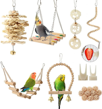 Parrot Toys Swing Hanging,18 Pieces Bird Cage Accessories Toy Perch Ladder Chewi - £15.11 GBP