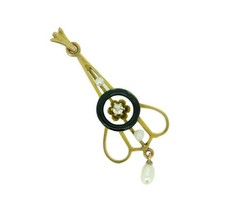 Victorian 10k Yellow Gold Enamel Lavaliere Diamond Pendant (#J1506) - $292.05
