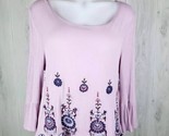 Aeropostale Boho Blouse Sz L Embroidered Bell Sleeve Keyhole Tie Back Li... - $9.89