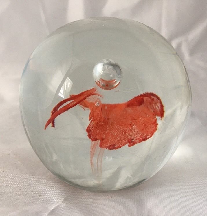 Orange Flower or Butterfly Art Glass Paperweight Bubble Murano Style 2.75" - $29.95