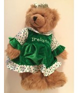 Christmas Ireland bear plush girl polka dot green dress 12 inch - £15.46 GBP