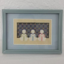Amish Women Embroidery Framed Finished Quilt Girl Angel Blue Floral X Stitch Vtg - £15.14 GBP