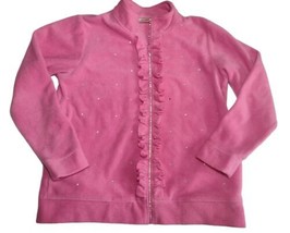 Quacker Factory Rhinestone Fleece Jacket Sz L Full Zip Ruffle Front Pink... - £14.93 GBP