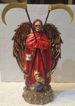 Grim Reaper Santa Muerte Owl Robe Scythe Skull Globe Fantasy Figurine Statue #2 - £33.15 GBP