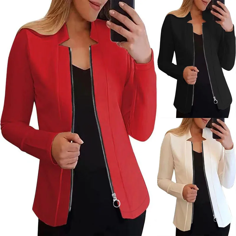 Women winter loose casual zipper long sleeved suit top Shirt Coats Jackets - $939.90 MXN