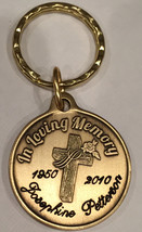 Engraved In Loving Memory Cross Rose Bronze Memorial Keychain Personalized Gift - $24.99