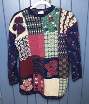 Vintage Patchwork Floral Back Sweater Small Cottagecore Grandmacore USA ... - £21.68 GBP