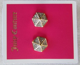 Juicy Couture Earrings E-Pave Hexagon Stud Posts Clear Gold Tone New - £34.02 GBP