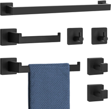 Mengxfly 7 Piece Bathroom Hardware Set Matte Black Bathroom Accessories Black Sq - £59.38 GBP