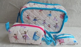 Ballerina 3 Piece Cosmetic Makeup Bag Set Travel Organize Ballerina Print Cotton - £14.61 GBP