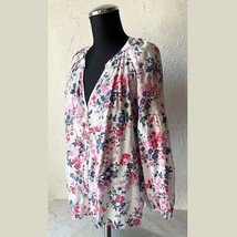 Gap Peasant Blouse Floral White Pink Red Blue V-Neck Pullover Top - Wome... - $441.76 MXN
