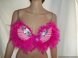 Mardi Gras Costume Style Bra Top w/Embellishments-Pink/White-Size: 36C - £8.78 GBP
