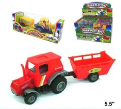 5 ASST DIECAST METAL TOY FARM TRACTORS WITH TRAILERS friction powered pl... - £9.60 GBP