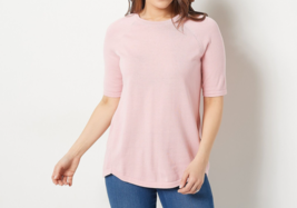 Isaac Mizrahi Live! Soho Elbow Sleeve Sweater Pullover Confetti Pink, Large - £15.81 GBP