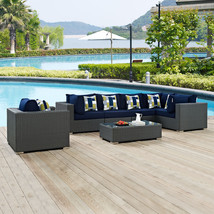 Sojourn 7 Piece Outdoor Patio Sunbrella Sectional Set Canvas Navy EEI-2374-CHC-N - £2,917.01 GBP