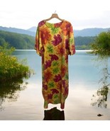 Vtg Saks Fifth Ave Bight Multicolor Floral Print Short Sleeve Maxi Satin... - €67,95 EUR